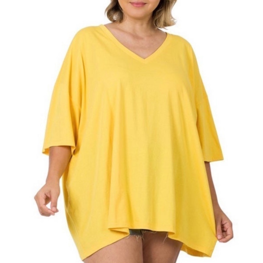 ZENANA
Oversized Cotton Boyfriend Drop Shoulder 
Vneck T-Shirt / Top